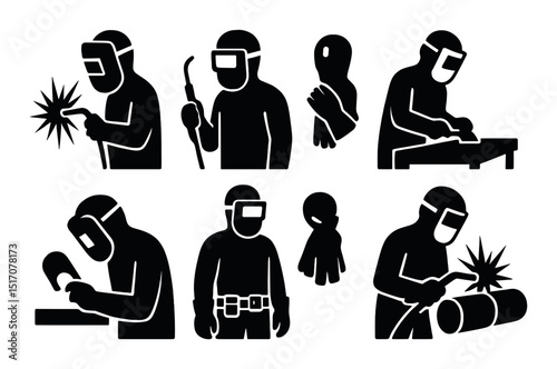 Industrial safety icon set in silhouette style. workplace protection and safety symbols