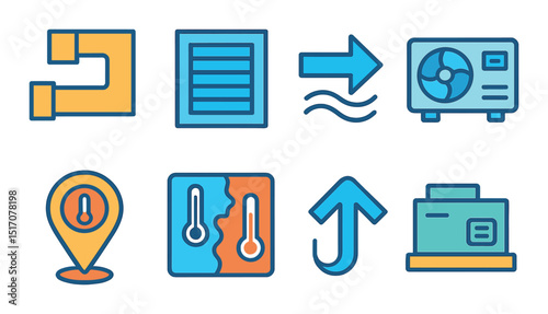 Hvac and climate control icon set: flat design for heating, cooling, ventilation