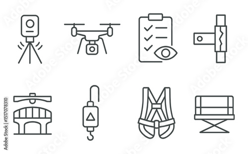 Construction and safety linear icon set. building and protection symbols