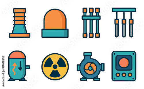 Industrial and mechanical flat icon set. engineering and machinery symbols
