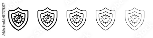 Virus protection shield icon graphic set. trendy stroke line style