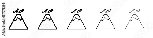 Volcano eruption icon graphic set. trendy stroke line style