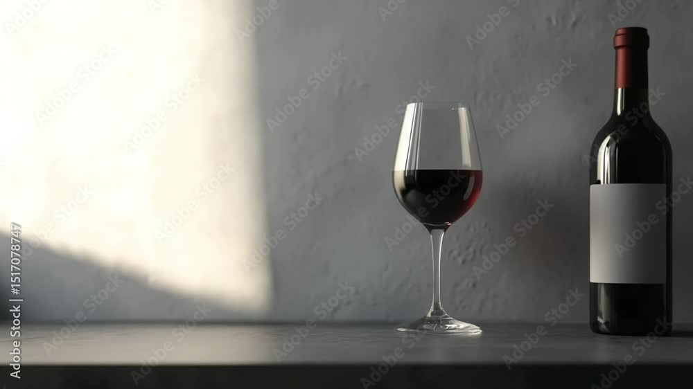 Red Wine Still Life: A Glass and Bottle of Exquisite Red Wine