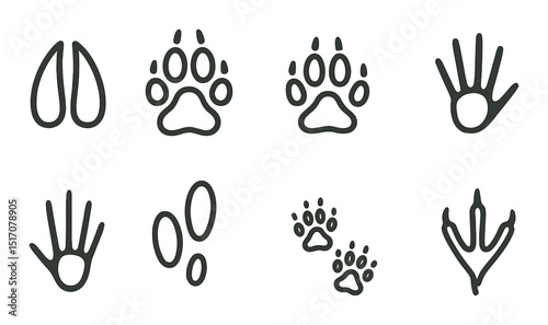 Animal tracks linear icon set. wildlife footprint symbols for nature enthusiasts