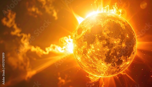 Fiery planet, blazing sun, cosmic flames