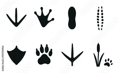 Animal tracks silhouette icon set. wildlife footprints and trail symbols