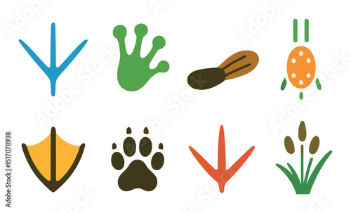 Animal footprint silhouette icon set. wildlife tracks and paw print symbols