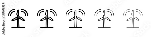 Wind turbine icon graphic set. trendy stroke line style