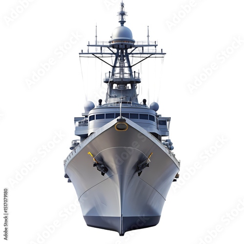 Majestic Warship A Front View of a Modern Navy Destroyer isolated on transparent baackground