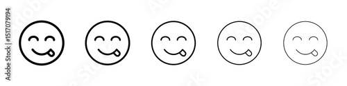 Yummy smile emoji icon graphic set. trendy stroke line style