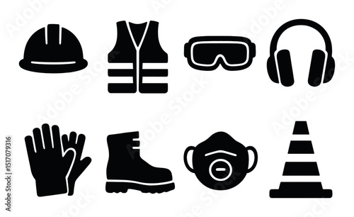 Safety and protection icon set: silhouette style icons for security and precaution