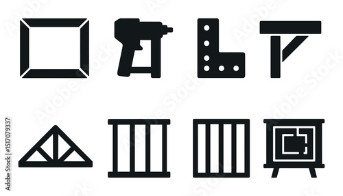 Construction tools silhouette icon set. building and industrial equipment symbols