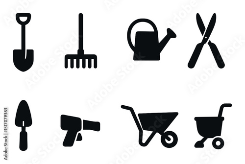 Gardening tools icon set in flat style. horticulture and agriculture symbols
