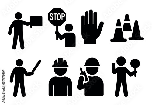 Construction and safety icon set. silhouette icons for industrial site protection