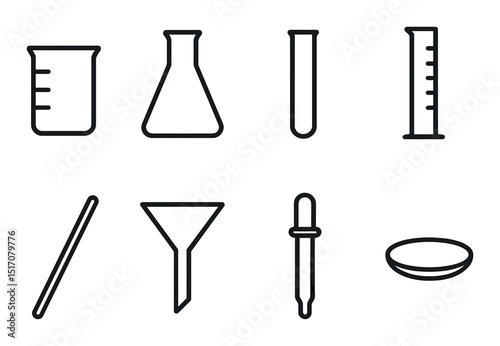 Science laboratory linear icon set. chemistry and research tool symbols