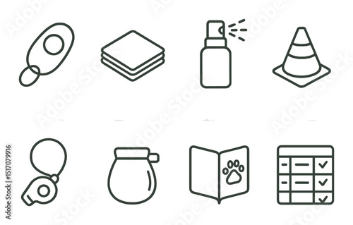 Pet care linear icon set. animal grooming and safety symbols for easy use