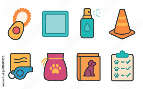 Pet care flat icon set. animal welfare and grooming symbols for your projects
