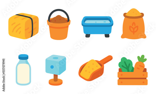 Food and grocery flat icon set. culinary and kitchen essentials graphics