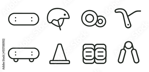 Skateboarding flat icon set. boards, gear, and safety symbols for sports enthusiasts