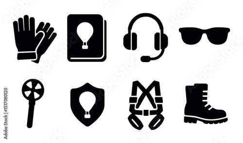 Safety equipment silhouette icon set. protection and security symbols
