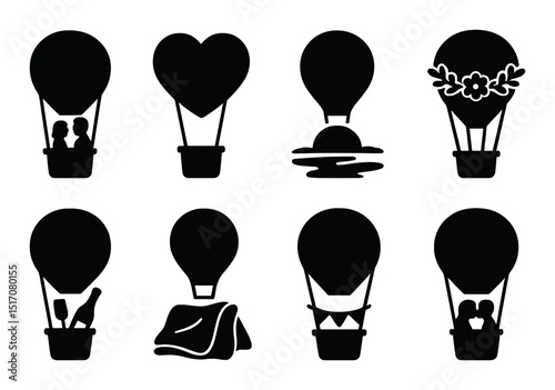 Balloon silhouette icon set for adventure and travel themes