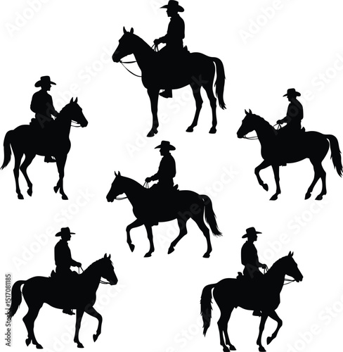 Cowboy Silhouette — Rider on Horse, Western Style, High Contrast Black and White Minimalist Art