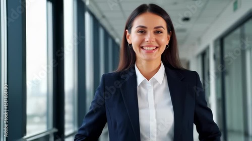A smiling professional woman, wearing business attire