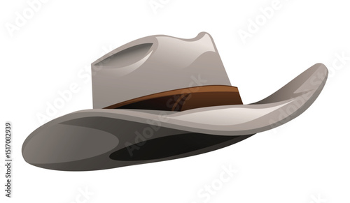 Cowboy hat with brown band, vintage western apparel icon. Vector cartoon illustration
