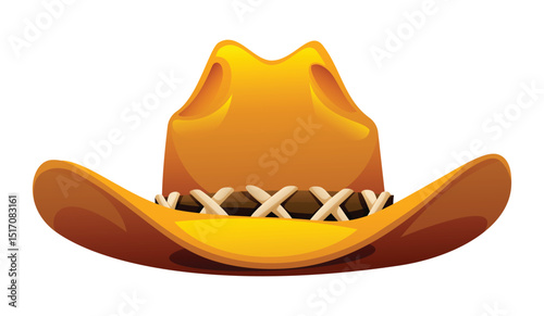 Cowboy hat with stitched leather band and wide brim in bold western style. Vector cartoon illustration