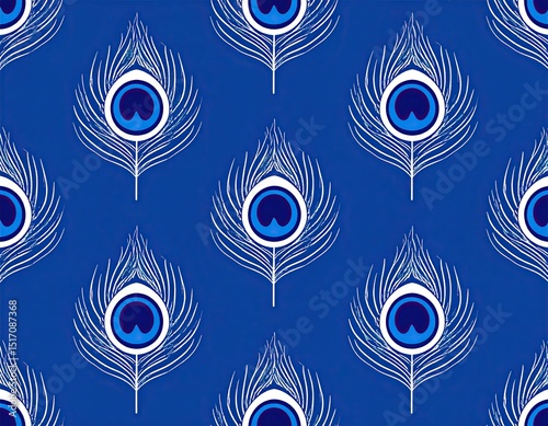 Peacock feather pattern on a blue background