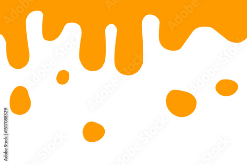 A flat-style vector illustration featuring orange liquid dripping from the top, resembling sauce, honey, cheese liquid, or another gourmet sweet fluid. 