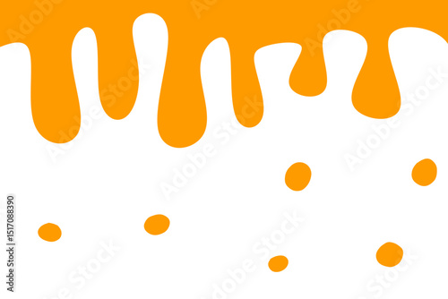 A flat-style vector illustration featuring orange liquid dripping from the top, resembling sauce, honey, cheese liquid, or another gourmet sweet fluid. 