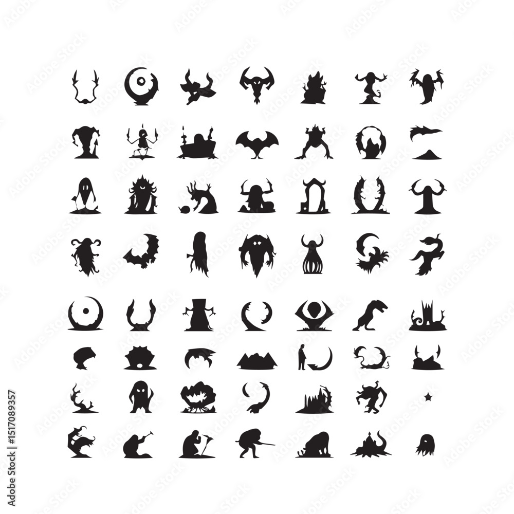 Obraz premium Collection of black silhouette monsters and creatures