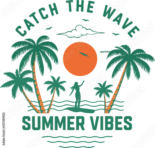 Catch the Wave Summer Vibes – Tropical Surf Sunset Graphic Design