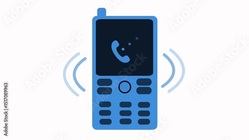 Minimalist Mobile Phone Icon with Ringing Symbol Animation, Cell Phone Signal Emission Animation Technology Concept