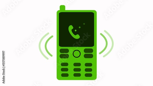 Minimalist Mobile Phone Icon with Ringing Symbol Animation, Cell Phone Signal Emission Animation Technology Concept