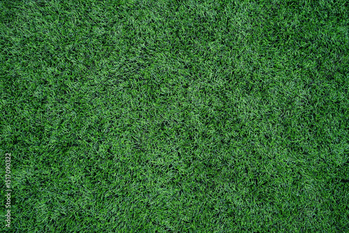Close-up of artificial green grass texture background. Top view.
