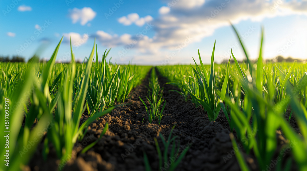 Obraz premium Green onions in field with mature plants growing green