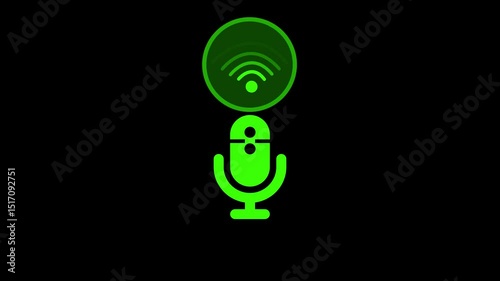 Minimalist Microphone and Wi-Fi Icon Design Animation, Voice Signal Animation from Microphone