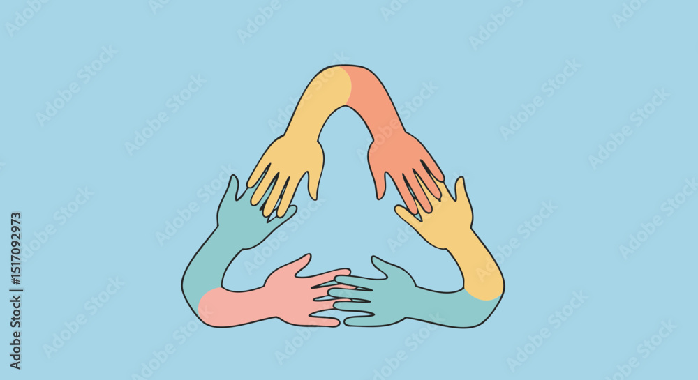 Obraz premium 手をつなぐ人々、パステルカラー、団結のシンボル、多様性、共存、ウェブサイトデザイン用