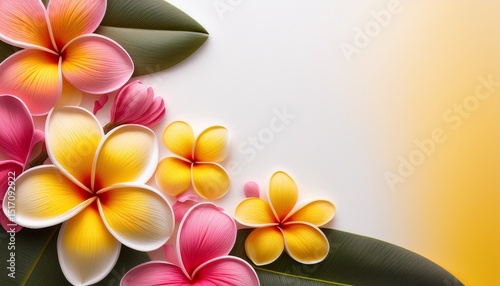 rich plumeria flower border in warm yellows and pinks offering a tropical touch