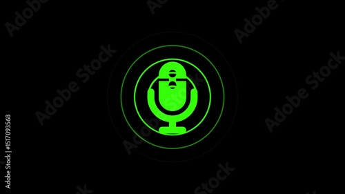 Simple Microphone with Radiating Waveform Animation, Sound Waves from Mic Audio Broadcast Animation