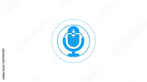 Simple Microphone with Radiating Waveform Animation, Sound Waves from Mic Audio Broadcast Animation