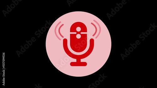 Mic Voice Signal Transmission, Animated Microphone Sending Out Sound Waves
