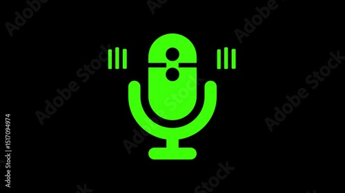 Broadcast Mic with Audio Wave Signal Emission Animated, Voice Recording Concept Microphone Signal Animation