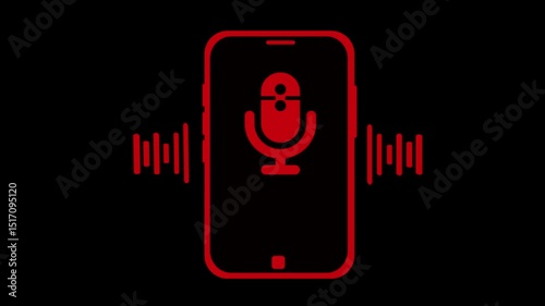 Smartphone Microphone and Sound Waves Animation, Digital Microphone Emitting Audio Waves Tech Animation