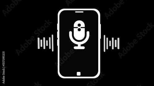 Smartphone Microphone and Sound Waves Animation, Digital Microphone Emitting Audio Waves Tech Animation