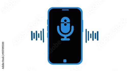 Smartphone Microphone and Sound Waves Animation, Digital Microphone Emitting Audio Waves Tech Animation