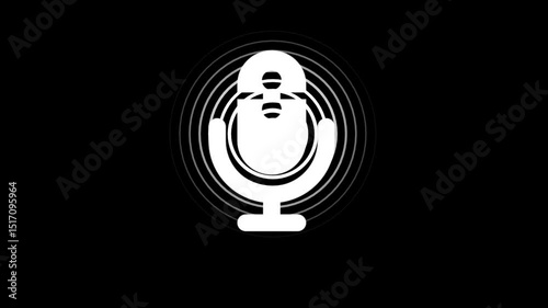 Mic with Glowing Sound Wave Signal, Minimalist Microphone Icon with Bearded Face Animated