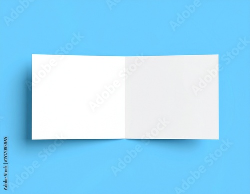 Blank A4 photorealistic landscape brochure mockup on light blue background. 